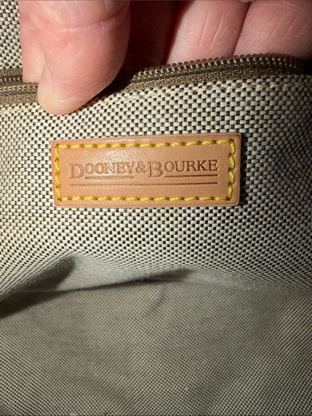 Dooney & Bourke Gray Logo Satchel with Tan Leather Handles